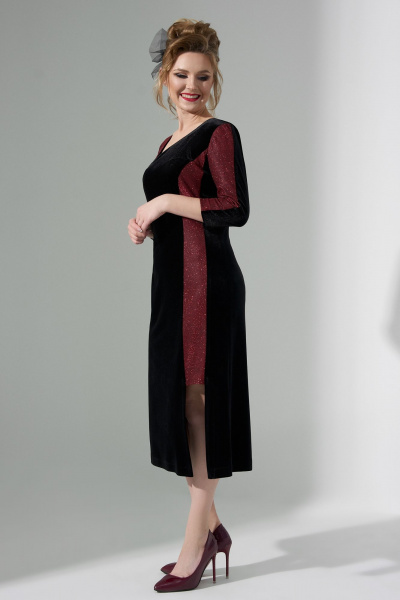 Платье из бархата с контрастным трикотажем и разрезом Euromoda 490 черный - фото 2