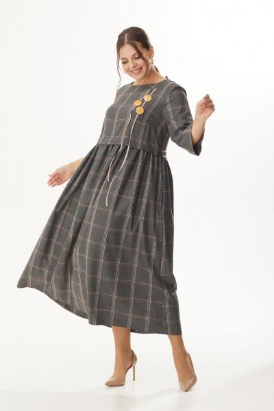 Длинное платье из мягкого трикотажа с зажимами и карманами Michel chic 2132/1 серый - фото 5