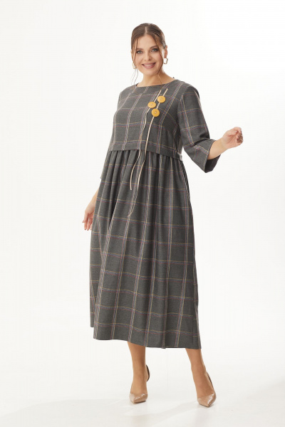 Длинное платье из мягкого трикотажа с зажимами и карманами Michel chic 2132/1 серый - фото 3