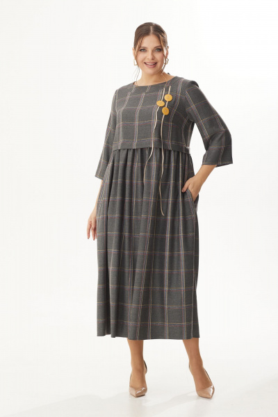 Длинное платье из мягкого трикотажа с зажимами и карманами Michel chic 2132/1 серый - фото 2