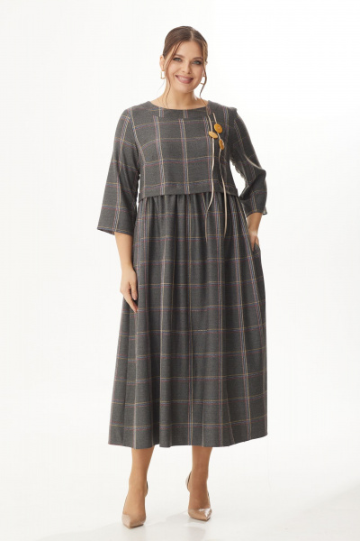 Длинное платье из мягкого трикотажа с зажимами и карманами Michel chic 2132/1 серый - фото 1