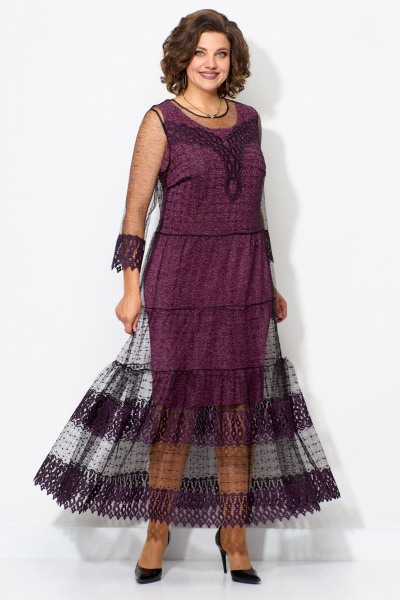 Фиолетовое кружевное платье-комплект с воланами Solomeya Lux 955 пурпурно-розовый - фото 14
