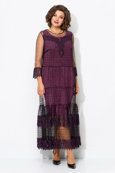 Фиолетовое кружевное платье-комплект с воланами Solomeya Lux 955 пурпурно-розовый - фото 12