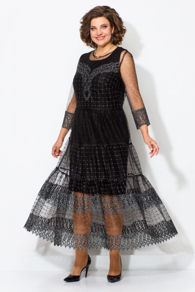 Платье-футляр и гипюровое платье с кружевами нарядный комплект Solomeya Lux 955 черный - фото 8
