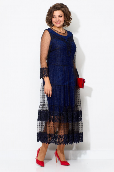 Платье-футляр и гипюровое платье с кружевами изысканный комплект Solomeya Lux 955 электрик - фото 13