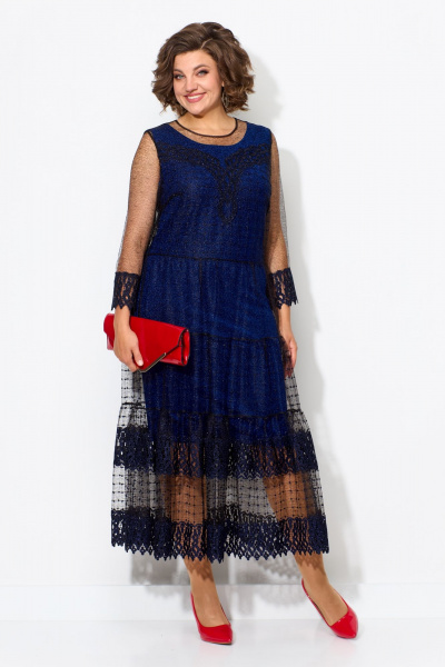 Платье-футляр и гипюровое платье с кружевами изысканный комплект Solomeya Lux 955 электрик - фото 12