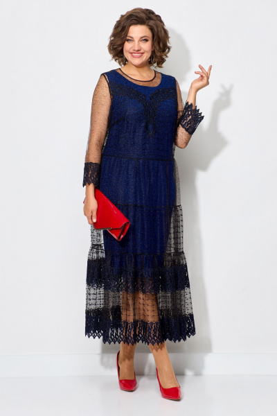 Платье-футляр и гипюровое платье с кружевами изысканный комплект Solomeya Lux 955 электрик - фото 11