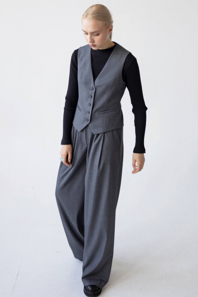 Летний классический жилет из костюмной ткани с V-образным вырезом ULLA 1G серый - фото 8