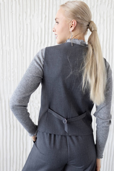 Летний классический жилет из костюмной ткани с V-образным вырезом ULLA 1G серый - фото 3