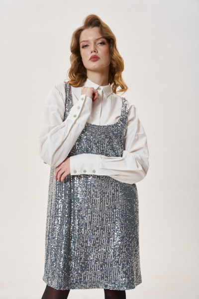 Сарафан из паеточной ткани на подкладке FLAIM 1024 серебро - фото 7