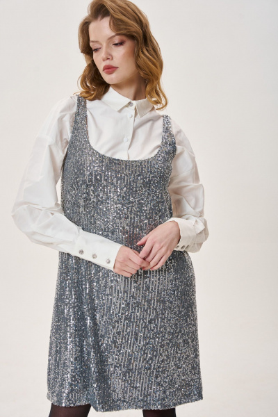 Сарафан из паеточной ткани на подкладке FLAIM 1024 серебро - фото 4