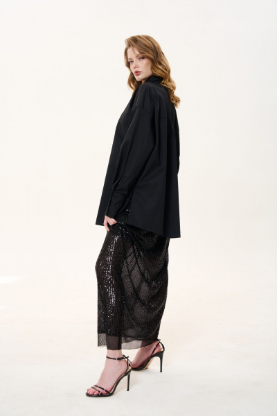 Демисезонная оверсайз черная рубашка из текстиля FLAIM 1030 черный - фото 9