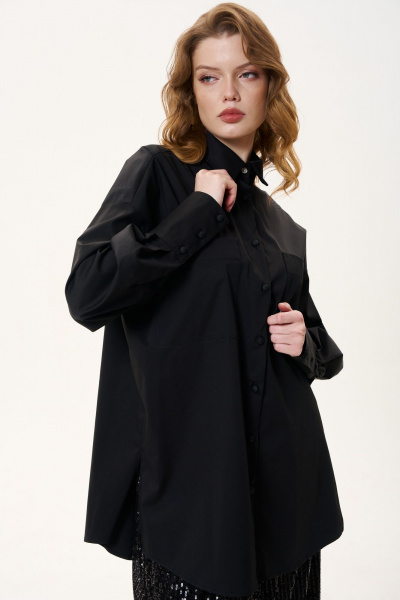 Демисезонная оверсайз черная рубашка из текстиля FLAIM 1030 черный - фото 4