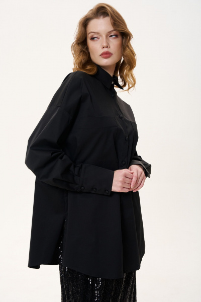 Демисезонная оверсайз черная рубашка из текстиля FLAIM 1030 черный - фото 2