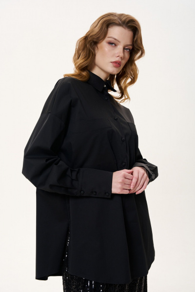 Демисезонная оверсайз черная рубашка из текстиля FLAIM 1030 черный - фото 1