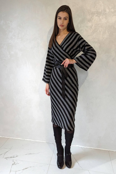 Стильное платье с расклешенными рукавами и запахом Patriciа 01-5400 черный,серый - фото 1
