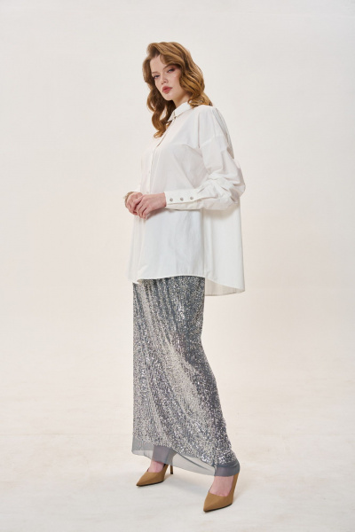 Демисезонная оверсайз белая рубашка из текстиля FLAIM 1031 белый - фото 4