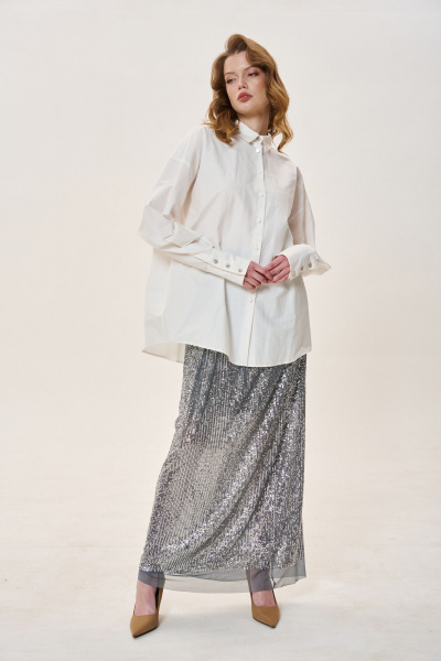 Демисезонная оверсайз белая рубашка из текстиля FLAIM 1031 белый - фото 1