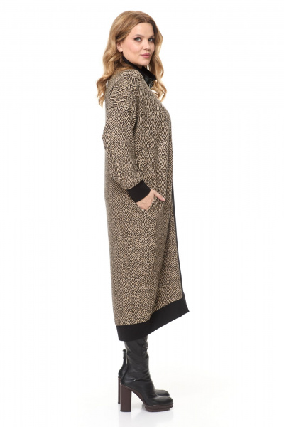 Универсальное трикотажное платье-кардиган с накладными карманами Michel chic 2139 бежевый - фото 4