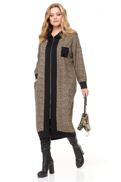 Универсальное трикотажное платье-кардиган с накладными карманами Michel chic 2139 бежевый - фото 3