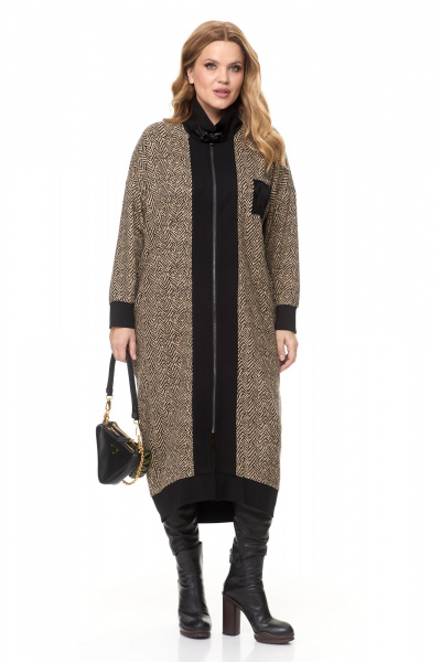 Универсальное трикотажное платье-кардиган с накладными карманами Michel chic 2139 бежевый - фото 2