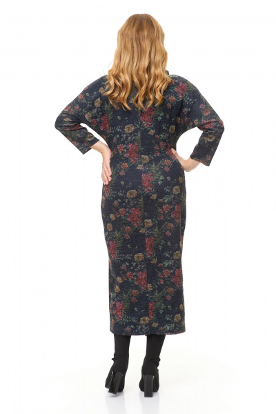 Длинное трикотажное платье с объемным воротником и разрезом Michel chic 2145 графит-цветы - фото 5