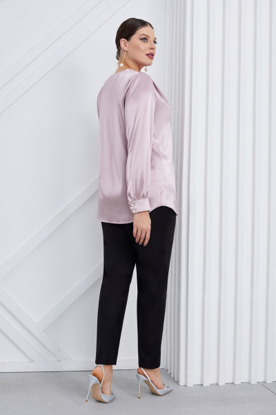 Демисезонная нарядная блуза из атласа с жемчужными украшениями Lissana 4803 - фото 5