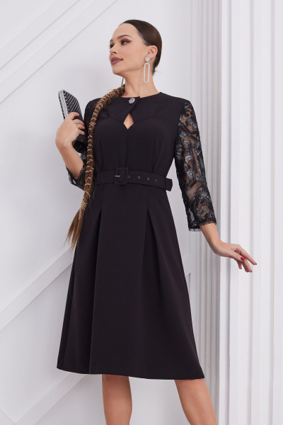 Платье кружевное и текстильное с поясом и карманами нарядный стиль Lissana 4832 - фото 5