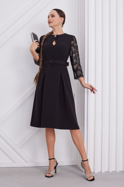 Платье кружевное и текстильное с поясом и карманами нарядный стиль Lissana 4832 - фото 4