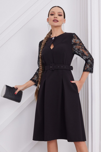 Платье кружевное и текстильное с поясом и карманами нарядный стиль Lissana 4832 - фото 2