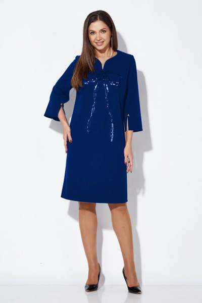 Нарядное синий А-силуэт платье с вышивкой паетками TAiER 1253 василек - фото 2
