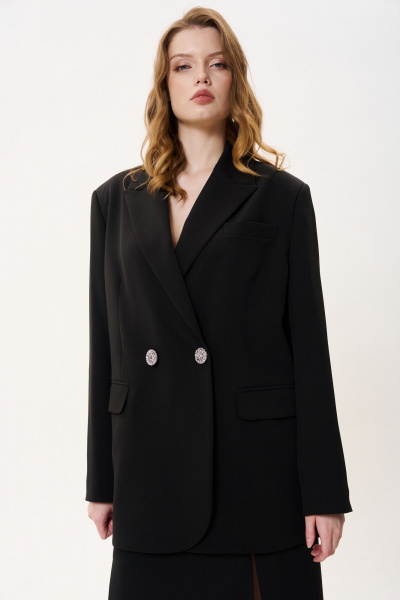 Черный жакет свободного кроя с двубортной застежкой FLAIM 1041 черный - фото 12