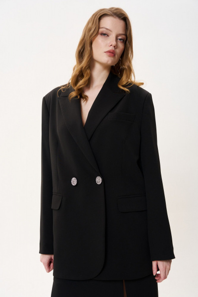 Черный жакет свободного кроя с двубортной застежкой FLAIM 1041 черный - фото 11