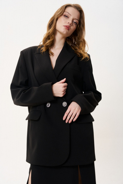 Черный жакет свободного кроя с двубортной застежкой FLAIM 1041 черный - фото 5