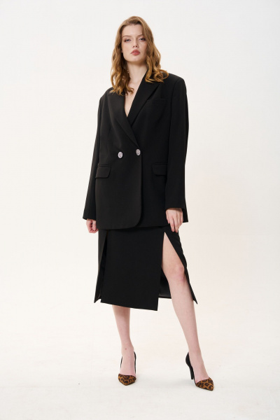 Черный жакет свободного кроя с двубортной застежкой FLAIM 1041 черный - фото 8