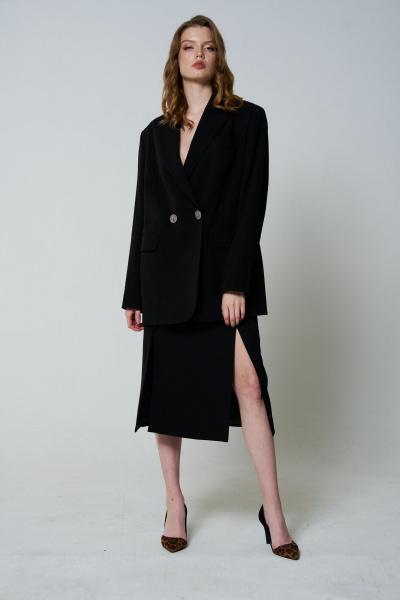 Черный жакет свободного кроя с двубортной застежкой FLAIM 1041 черный - фото 7