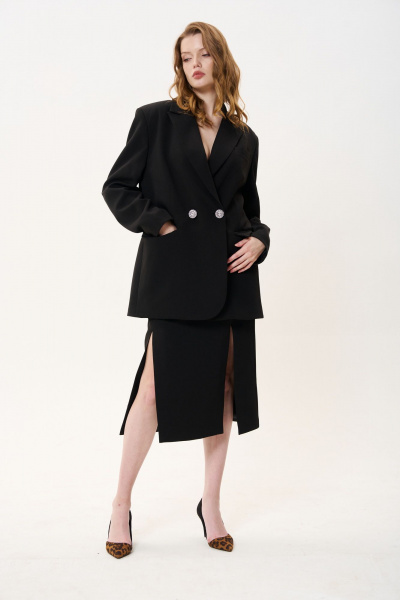 Черный жакет свободного кроя с двубортной застежкой FLAIM 1041 черный - фото 6
