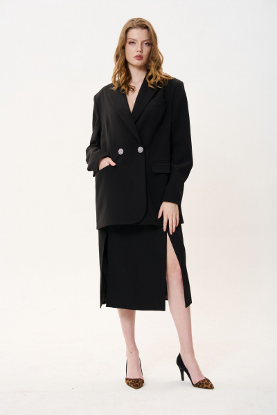 Черный жакет свободного кроя с двубортной застежкой FLAIM 1041 черный - фото 2