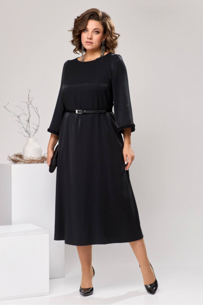 Классическое черное платье до середины икры с вырезом лодочка Romanovich Style 1-2602 черный - фото 10