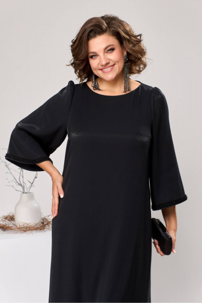 Классическое черное платье до середины икры с вырезом лодочка Romanovich Style 1-2602 черный - фото 6