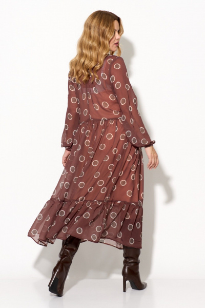 Двухпредметное платье из шифона и трикотажа с воланом Anastasia 251 коричневый - фото 5