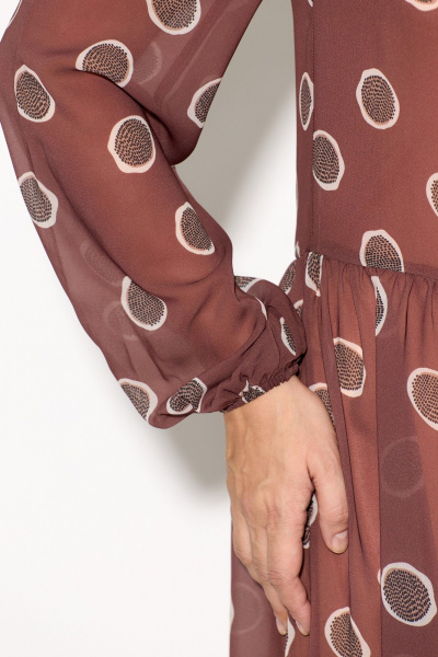 Двухпредметное платье из шифона и трикотажа с воланом Anastasia 251 коричневый - фото 7