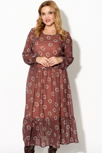 Двухпредметное платье из шифона и трикотажа с воланом Anastasia 251 коричневый - фото 4