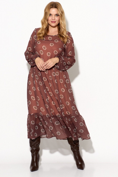 Двухпредметное платье из шифона и трикотажа с воланом Anastasia 251 коричневый - фото 2