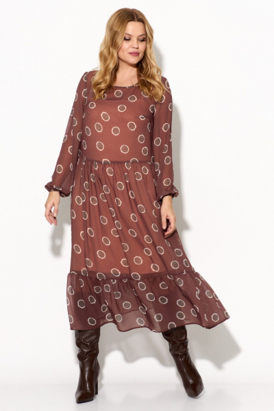 Двухпредметное платье из шифона и трикотажа с воланом Anastasia 251 коричневый - фото 1