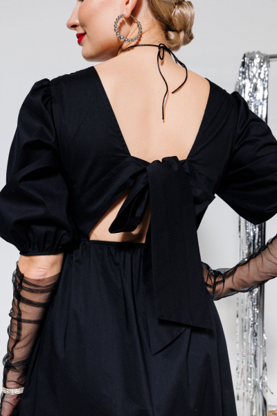 Коктейльное платье с пышной юбкой, объемным рукавом и бантом KOKOdea 212080.1 черный - фото 5