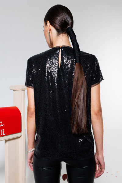 Блуза в пайетки прямая с разрезом на спине для вечерних образов KOKOdea 4.50 черный - фото 5