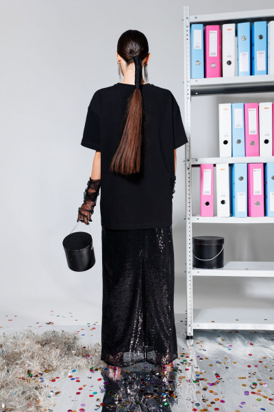 Юбка в пол в пайетки на резинке с высоким разрезом для утонченного образа KOKOdea 5.15 черный - фото 4