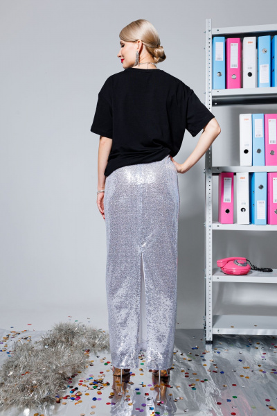 Юбка в пол из пайеток с высоким разрезом и резинкой KOKOdea 5.15 серебро - фото 6