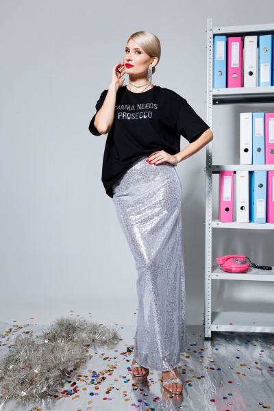 Юбка в пол из пайеток с высоким разрезом и резинкой KOKOdea 5.15 серебро - фото 3
